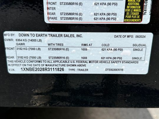 2024-Down-2-Earth-DTE8220ER7B-Equipment-Utility-6’8”x20’-Trailer-Black-PTE5013